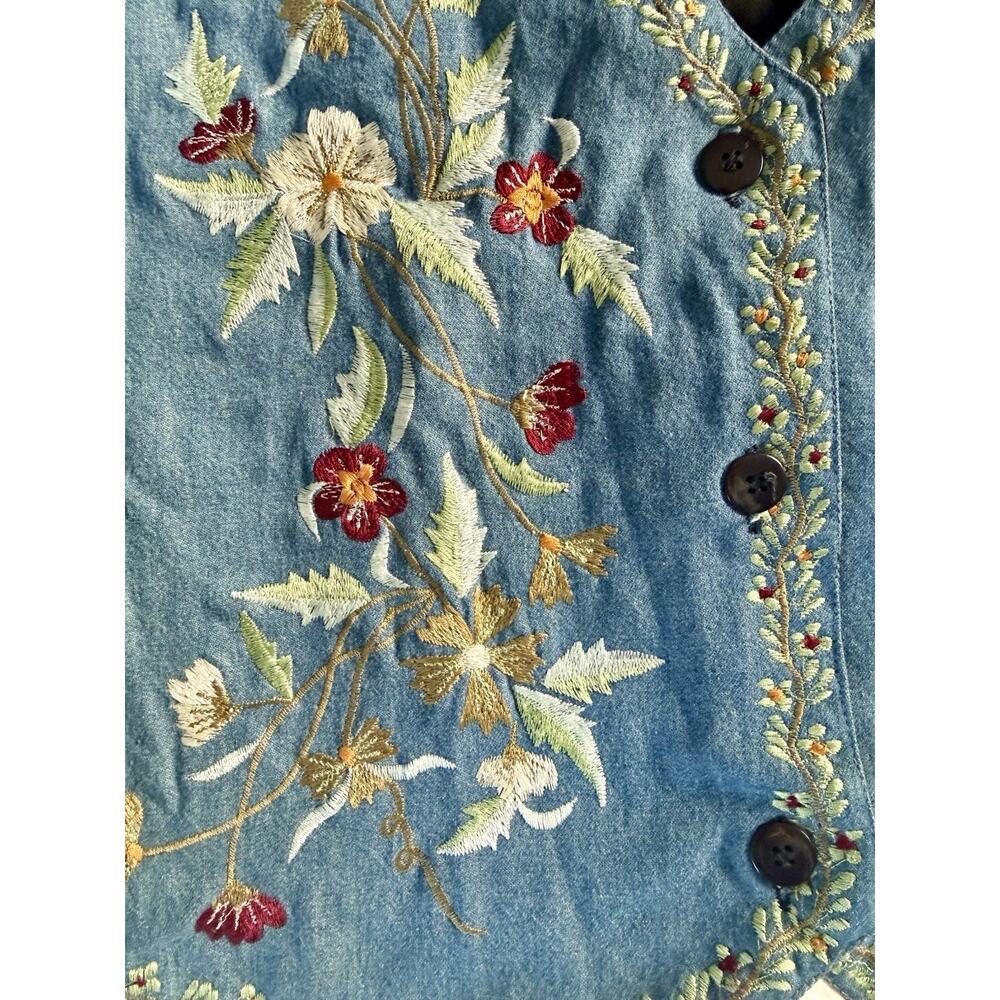 Agapo Womens Embroidered Vest Size L Denim Cottagecore Boho Floral Western - Picture 5 of 5
